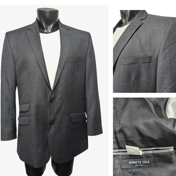 Kenneth Cole 44L Gray Black Blazer Suit Jacket - Picture 1 of 11